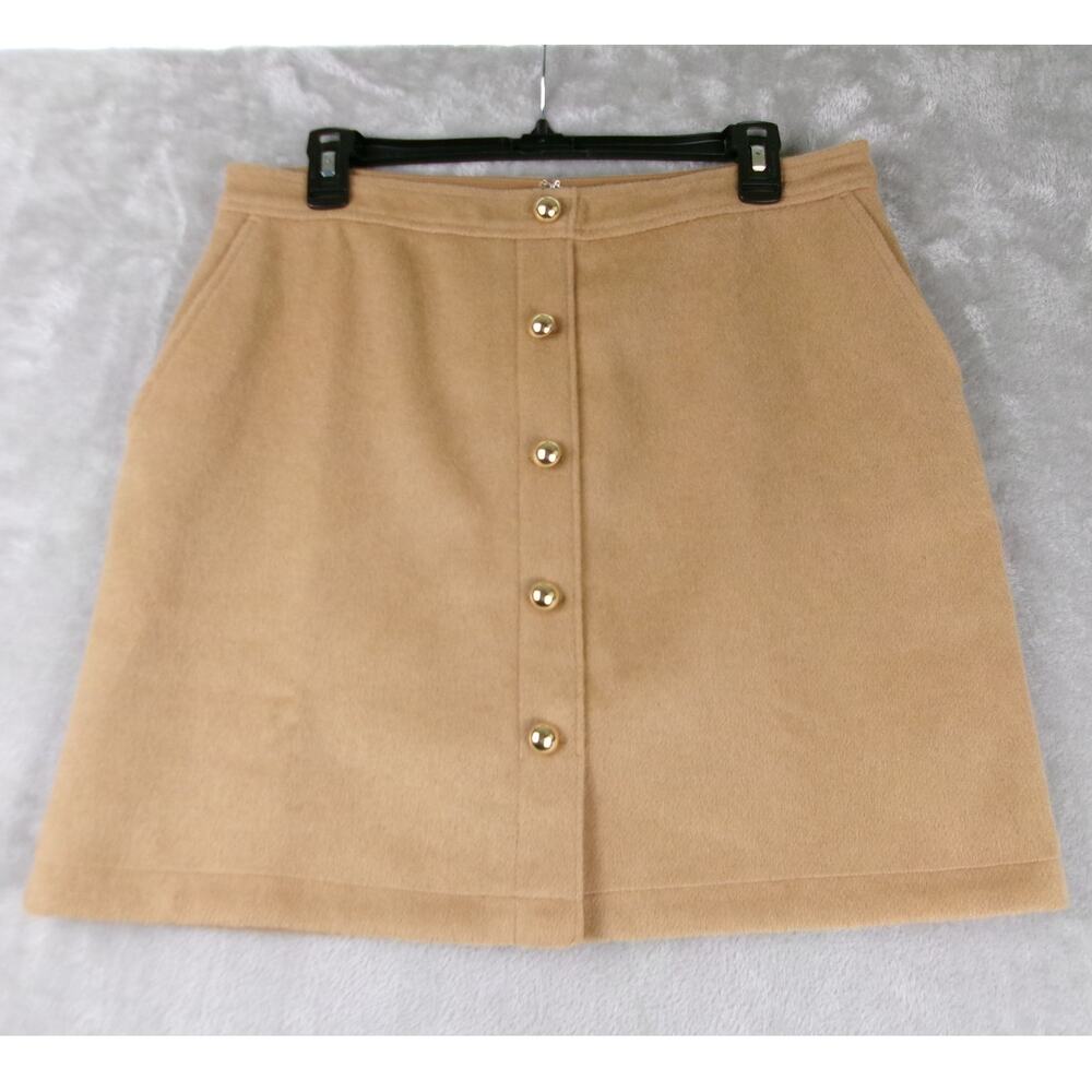 LOFT Camel Wool Blend Mini Skirt Gold Button Detail Size 8